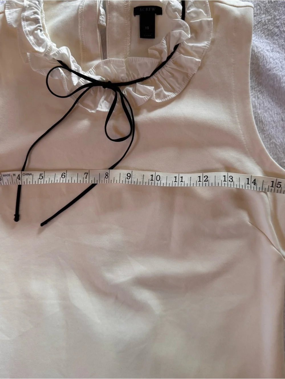 J. Crew White Ruffle Tie-Neck Sleeveless Top in Ponte EUC